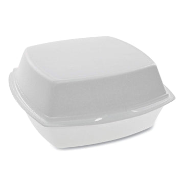 Hinged Lid Containers by PACTIV – Polystyrene, White, Pack of 500, Model YTH100800000
