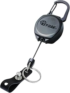 KEY-BAK Heavy Duty Locking Sidekick Retractable Badge Holder with Large ID Badge Holder Strap & Secure Screw Fastener - 24" Retractable Kevlar Cord with Split Ring & Zinc Alloy Metal Carabiner, Black