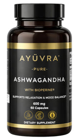 Pure Ashwagandha Capsules with BioPerine® by AYÜVRA – 60 Count (Pack of 1)