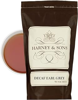 Harney & Sons Decaf Earl Grey Tea Sachets, 50 Count | Decaffeinated black tea with natural bergamot oil. 50 whole leaf sachets.