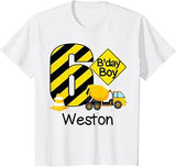 Kids Construction 6th Birthday Weston Boys 6 Years Old Party T-Shirt