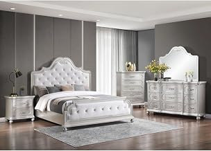 Roma Champagne Button Tufted Upholstered 5-Piece Bedroom Set, Queen