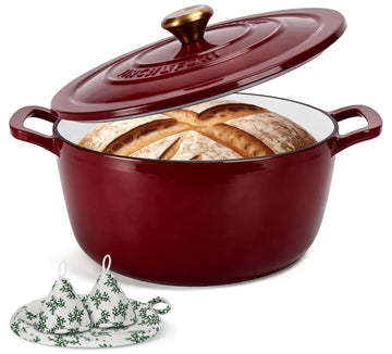 Jinchufuri Enameled Cast Iron Pot, 5.2 Quart, Red