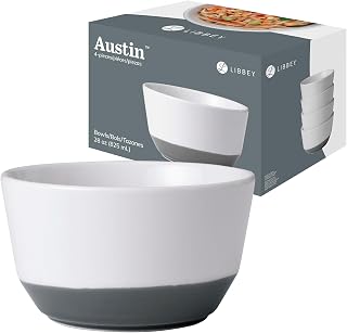 Libbey Austin 28 ounce Porcelain Soup Salad Bowl, Set of 4, Basalt Blue