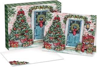 LANG Greenery Greetings Boxed Christmas Cards, 18 Cards & 19 Envelopes, Full-Color Artwork Inside and Out, Fully Designed Envelopes, Linen-Embossed Paper Stock (1004886)