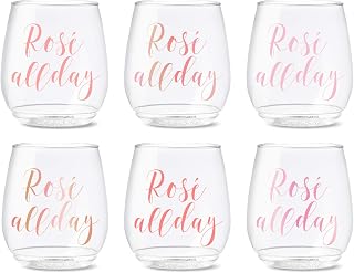 TOSSWARE POP 14oz Vino Rosé All Day Series, SET OF 6, Premium Quality, Recyclable, Unbreakable & Crystal Clear Plastic Printed Glasses