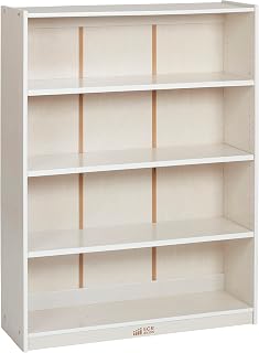ECR4Kids 4-Shelf Wooden Bookcase, Adjustable Shelves, 48in H, White Wash