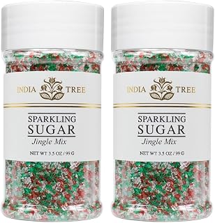 India Tree Jingle Mix Sparkling Sugar, 3.5 oz | Classic Red, Green & White Blend for Holiday Baking (Pack of 2)