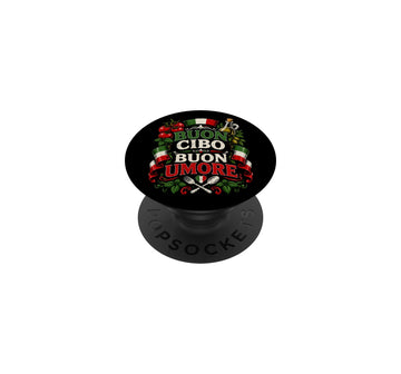 BUON Cibo BUON Umore Italian Food Italy Cuisine PopSockets Adhesive PopGrip by Italia Pasta Lovers Souvenirs – Black, Model 8MR73C1QFX7US_BLACK