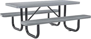 Global Industrial 6’L Rectangular Picnic Table, Expanded Metal, Gray | Thermoplastic Coating, Attached Benches, 1-1/2†Umbrella Pole Hole, Outdoor-Rated, 1000 lb Capacity, 72†x 30†Tabletop