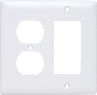 Legrand Pass & Seymour TP826WCC12 Trademaster Mid-Size Unbreakable Nylon Wall Plate, 2 Gang, Combination One Duplex Outlet and One Decorator Rocker GFCI Cover, White (1 Count)