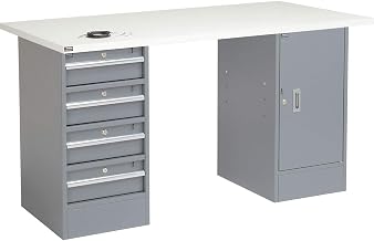 Global Industrial 72" W x 30" D Workbench, 1-1/4" Square Edge ESD Top, 4 Drawer/Cabinet