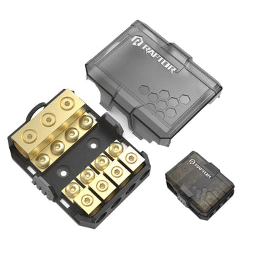 by METRA Electronics PRO Series MANL Fused 4-Position Distribution Block by RAPTOR – Nickel Plated Brass, Black, Model Rmanl4