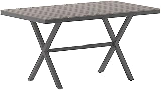 Flash Furniture Commercial Grade 59x35.5 in Metal Dining Table, Gray | Faux Teak Poly Slats