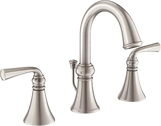 Moen Wetherly Spot Resist Brushed Nickel Two-Handle Widespread Bathroom Faucet with Valve Included, 3-hole Deck Mounted Setup, WS84855SRN