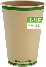 Responsible Products 12 oz Paper Hot Cups, Tree-Less™ Compostable Paper Coffee Cups, Extra Strength, Tree-Free and Made Without PFAS, Natural Brown (1000 Count)