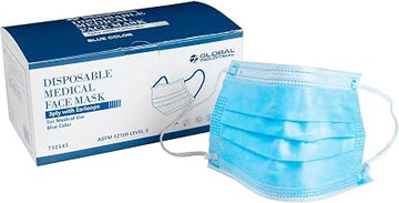 Global Industrial Disposable Medical Face Mask, 3-Ply w/Earloops, Blue, 50/Box