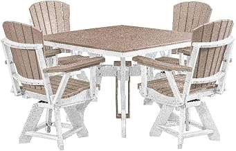American Furniture Classics Model DS130WWWT-K Five Piece Square Dining Height Dining Set in Weatherwood with a White Base, Made in The USA
