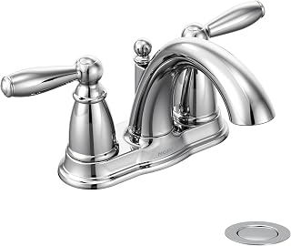 Moen Brantford Chrome Two-Handle Low-Arc Traditional Centerset Bathroom Faucet with Drain Assembly, 6610
