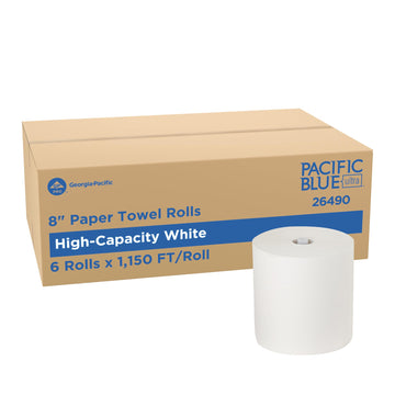 Pacific Blue Ultra, 8” High-Capacity Paper Towel Rolls, White, 1150 Linear Feet Per Roll, 6 Rolls Per Case by Georgia-Pacific – 6 Count (Pack of 1), Paper, White, Model 26490