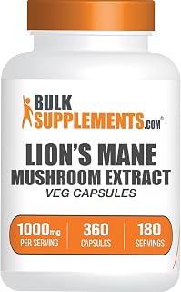BulkSupplements.com Lion's Mane Mushroom Extract Capsules - Mushroom Supplement, Brain Supplement for Memory and Focus Support - Vegan, 2 Capsules per Serving (1000mg), 360 Capsules (Pack of 1)
