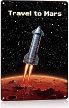 12X8in Aluminum Travel to Mars Rocket Tin Sign | Vintage Space Exploration Wall Decor for Home Bar Cafe Garage, Rustic Mars Trip Art Decoration