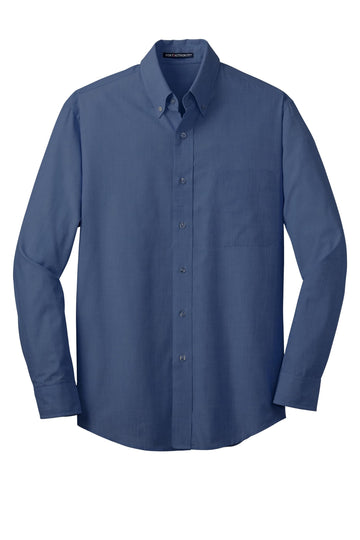 Men's Crosshatch Easy Care Button-Down Shirt Deep Blue by Port Authority – Large, Cotton, Deep Blue, Model SNM-682494