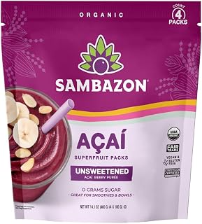 Sambazon Frozen, Organic Pure & Unsweetened Acai Superfruit Pack, 14.1 Ounce