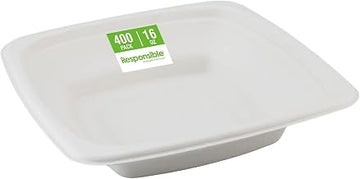 Responsible Products 100% Compostable Square Serving Bowls, 16 oz Disposable Paper Bowls, Microwave Safe, Freezer Safe, Soup Safe, No Plastic, Eco-Friendly, Tree-Free, No PFAS. White (400 Count)
