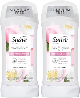 Suave Aluminum Free Deodorant for Women, Rose Petal and Jasmine, 48-Hour Odor Protection, Free of Talc, Parabens & Dyes 2.6 oz (Pack of 2)