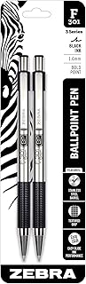 Zebra Pen STEEL F-301 Retractable Ballpoint Pen, Black Ink, 1.6mm, 2-Pack