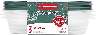 Rubbermaid 3-Pack TakeAlongs Clear Plastic Food Storage and Organization Container with Lid for Leftovers and Meal Prep, 4 Cup Capacity, Green