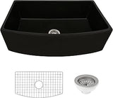 Ruvati 33 inch Fireclay Black Farmhouse Kitchen Sink Bow Front Curved Apron Single Bowl - RVL2398BK
