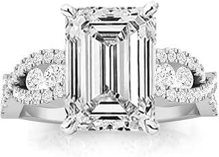 1.5 Ctw 14K White Gold Designer Twisting Eternity Channel Set Four Prong Emerald Cut GIA Certified Diamond Engagement Ring (1 Ct J Color VVS2 Clarity Center Stone)