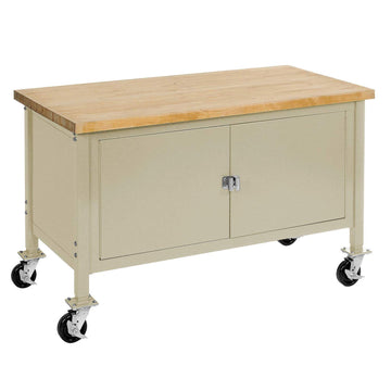 Mobile Workbench with Security Cabinet by Global Industrial – 30"L x 72"W x 36"H, Steel, Tan, Model 249218TN