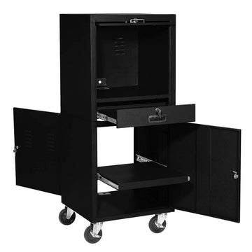 Mobile Security Computer Cabinet by Global Industrial – 24.5"W x 22.5"D x 60.38"H, Alloy Steel, Black, Model 706669BK