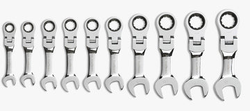 10 Pc 72T Stubby Flex Ratcheting Combination mm Wrench Set by GEARWRENCH – Alloy Steel, Solid Black, Model 9550