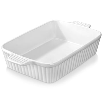 Malacasa Ceramic Casserole Dish, 4.4 Quart Rectangular Baker, White