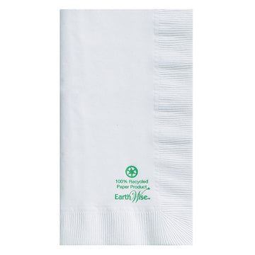 Hoffmaster 084250 Earth Wise Recycled Paper Dinner Napkin, 2-Ply, 1/8 Fold, 17" Length x 15" Width, White (Case of 1000)
