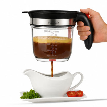 Tulvera Fat Separator with Bottom Release, 4-Cup Capacity, Black Red