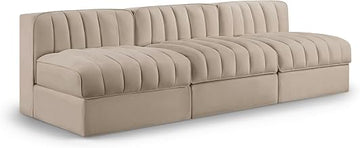 Meridian Furniture 660Beige-S87 Rummi Collection Modern | Contemporary Modular Sofa with Velvet Stain Resistant Performance Fabric, Solid Wood Frame, Tufting, 87" W x 34" D x 26.5" H, Beige