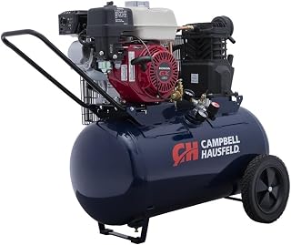 Campbell Hausfeld VT6171 20-Gallon Gas Air Compressor, 5.5 HP | Honda GX160-powered unit with cast-iron oil-lubricated pump, 135 max PSI, and 10.2 CFM at 90 PSI.