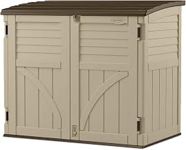 Suncast Horizontal Shed, Compact Outdoor Storage System, 34 Cu. Ft. Capacity, Sand & Slate - Lockable Multi-Wall Resin Organizer for Garbage Cans, Garden Tools, Bins, Bikes and Yard Equipment