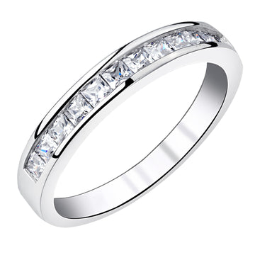 Princess Wedding Bands for Women Channel Half Eternity by Newshe Jewellery – 9, Gemstone, Princess Cut Cubic Zirconia, Model BR0757_BAND_9-JP