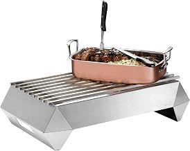Rosseto SK045 Diamond Multi Chef Stainless Steel Frame 7" with Burner and Fuel Holder, Grill, Grey