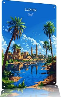 Luxor Egypt Landscape Metal Sign Wall Decor 12x8in | Retro travel art style home living room display cafe wall accent study decoration weather resistant metal material