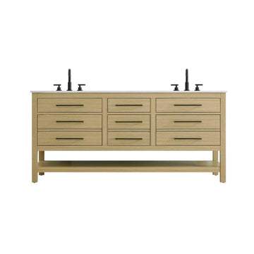 Elegant Kitchen and Bath 72" Double Bathroom Vanity in Honey Brown by karson – Wood, Honey Brown, Model VF60572DMHB