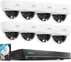 4K PoE Outdoor Security Cameras, 5X Optical Zoom, Color Night Vision, IK10 Vandal-Proof, Smart Detection, 8X RLC-843A Bundle with 1x REOLINK16 Channel with 4TB Hard Drive PoE NVR, RLN16-410