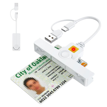 CAC Reader with 2 in 1 USB/Type C Dual Connector by Rocketek – Mini, White-335EN