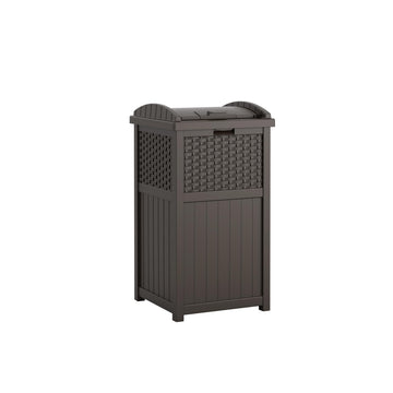 33 Gallon Commercial Outdoor Trashcan Hideaway with Lid for 30 to 33 Gallon Trash Bags for Garage by Suncast – 33-Gallon, 33.0 gallons, Plastic, Brown, Model GHW1732